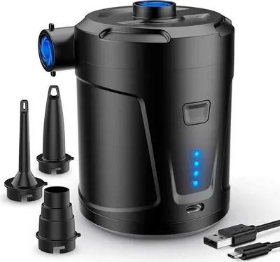 Produktbild von Elektrische Luftpumpe, Mini-Elektro-Luftpumpe mit 4 Luftdüsen, Schnellaufblasgerät für Schlauchboote/Matratzen