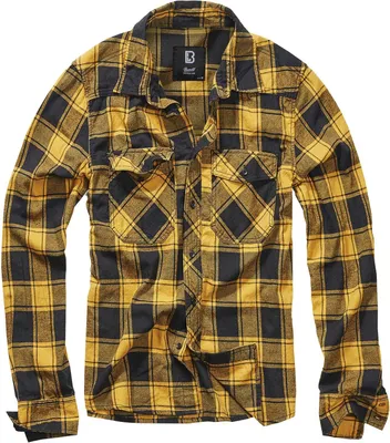 Produktbild von Brandit Langarmhemd Herren Checkshirt schwarz/gelb Basics 100% Baumwolle S