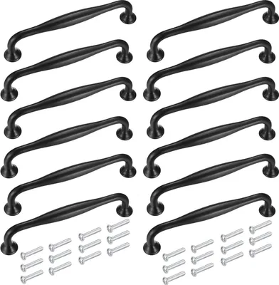 Produktbild von 12 Stück 128mm Küchengriffe, schwarze Möbelgriffe, Schrank Türgriffe, Schrank Griffe und knöpfe, Aluminiumlegierungs Griffe mit Schrauben