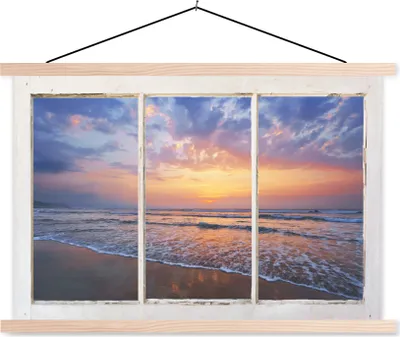 Produktbild von MuchoWow® Textilposter Aussicht - Meer - Strand 120x80 cm mit holzfarbenen Rahmen - Aufhängeset
