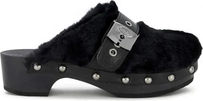 Produktbild von Scholl Pescura Alaska Damen-Pantoletten Holzclogs schwarz mit Fell 41