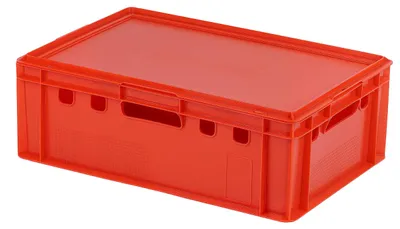 Immagine prodotto di Contenitore di stoccaggio E2 con coperchio rosso, dimensioni 600 x 400 x 200 mm