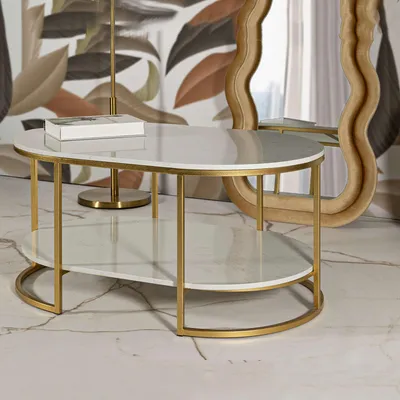 Produktbild von Bafarane - Couchtisch, 90x60x45h cm, Weiß Marmor, Oval