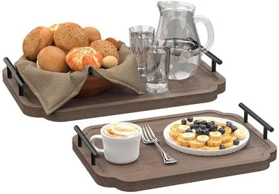 Zdjęcie produktu dla Ibenzoa® Serwowa taca z wysokiej jakości drewna z uchwytami – praktyczna drewniana taca, kolor naturalny z czarnymi uchwytami, podwyższone krawędzie, dostępne w rozmiarach: 40×30×2 cm oraz 35×25×2 cm