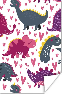 Produktbild von MuchoWow® Poster Dino - Herz - Muster - Rosa - Mädchen - Dinosaurier 40x60 cm - Plakate für die Wand - Poster Babyzimmer