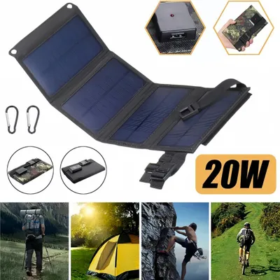 Produktbild von 20W Tragbares Solarpanel, Outdoor Camping Wandern USB Solarpanel, Klappbare Sonnenkollektoren, Wasserdicht Solar Power Ladegeraet（Schwarz）