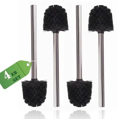 Obrázek produktu pro Sada 4 toaletních kartáčů, černá, rukojeť z nerezové oceli s vyměnitelnou hlavicí, Ø 8 cm