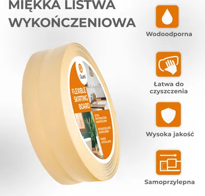 Zdjęcie produktu dla QUEST Listwa wykończeniowa PCV 25x25mm, 5m, samoprzylepna, elastyczna, miękka taśma dekoracyjna, krem