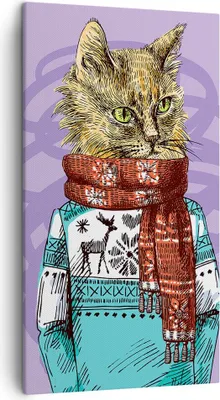 Produktbild von Bild auf Leinwand - Leinwandbild - Katze Schal Illustration hipster - 45x80cm - Wand Bild - Wanddeko - Leinwanddruck - Bilder - Kunstdruck - Wanddekoration - Leinwand bilder - Wandkunst - PA45x80-3201
