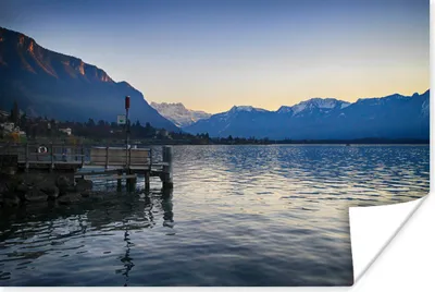 Produktbild von MuchoWow® Poster Sonnenuntergang hinter den Alpen am Genfer See 180x120 cm - Fotoplakat