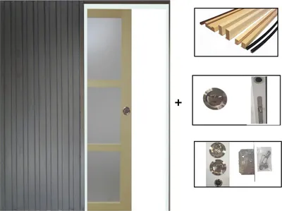 Image de Porte Coulissante bois Ayous Vitree H204 x L73 + Systeme a  Galandage et kit  finition inclus (serrure)