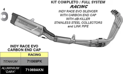 Produktbild von Kompletny wyścigowy układ wydechowy ARROW z tytanową rurą wydechową Indy Race Evo do Hondy CBR 650 R
