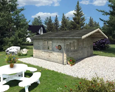 Produktbild von Gartenhaus Palmako Sally 19,1 m² inkl. Fußboden und Vordach 577 x 560 cm tauchgrundiert grau