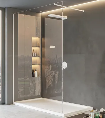 Immagine prodotto di Walk in parete doccia fissa 140 cm vetro trasparente 8 mm H 200 cm bianco opaco
