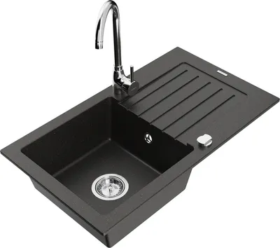 Produktbild von Mexen Pablo 1 Becken-Granitspüle mit Abtropffläche und Mischbatterie Telma, Schwarz/Gold - 6510-75-670200-00