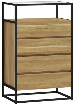 Immagine prodotto di Cassettiera 60x40x94,5 cm con 4 cassetti e Ripiano aperto in MDF Acciaio e Vetro Color Legno
