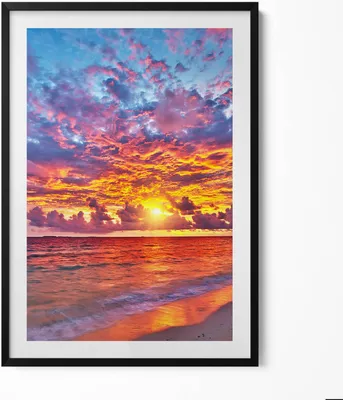Produktbild von Sonnenuntergang über dem Meer– Wandbild mit Rahmen – Gerahmtes Bild  – Wanddekoration – 70x100 cm –  Schwarz Rahmen