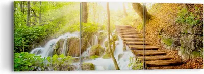 Produktbild von Bild auf Leinwand - Leinwandbild - Park Wasserfall Wasser - 90x30cm - Wand Bild - Wanddeko - Leinwanddruck - Bilder - Kunstdruck - Wanddekoration - Leinwand bilder - Wandkunst - CA90x30-3639