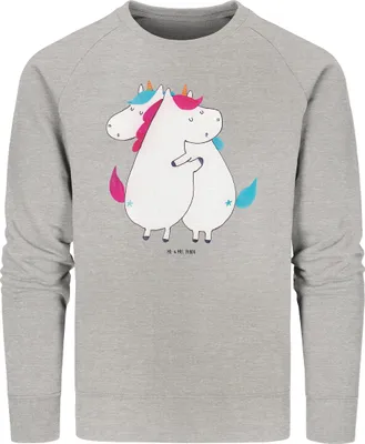 Produktbild von Mr. & Mrs. Panda Baumwoll Pullover Einhörner Umarmen Größe XS - Heather Grey - Geschenk, Sweatshirt, Freundinnen, Liebe, Einhorn, Schwester, Sweater, Familie, Unicorn