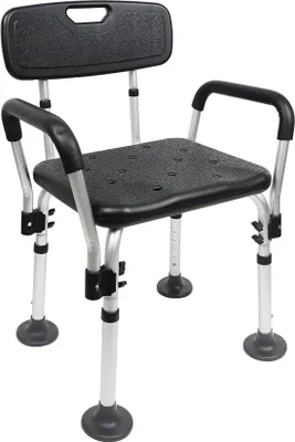 Immagine prodotto di Sedia da doccia Famanu con braccioli (capacità massima: 150 kg) - Stabile e dotata di cuscino imbottito