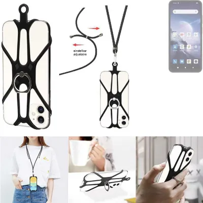 Produktbild von K-S-Trade 3in1 Handykette Handyband Handykordel Halsband Smartphone-Ring Handy-Ring kompatibel mit FreeYond M5 Fingerhalterung Handyring Tischständer