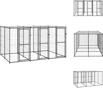 Produktbild von vidaXL Outdoor-Hundezwinger Stahl mit Überdachung 7,26 m² -  Hundezwinger & -ausläufe