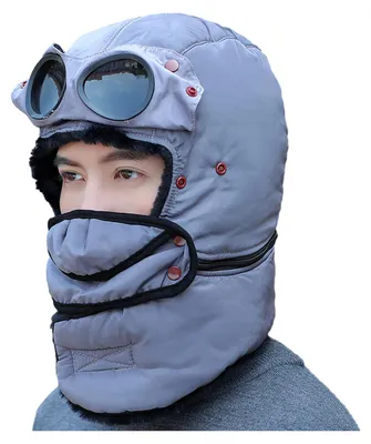 Produktbild von Lei Feng Wintermütze mit integrierter Skibrille, 3-in-1-Fliegermütze, Gesichtsschutz, Ohrenschützer, Wintermütze für Schneemobilfahren, Wandern und kaltes Wetter