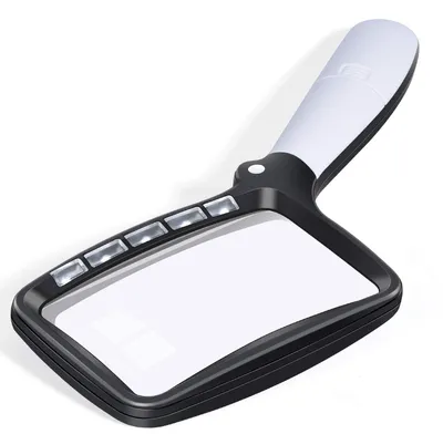 Obrázek produktu pro Skládací lupa na čtení, velká, s 5 LED diodami, 2x zvětšení, ruční lupa s dvěma režimy, stmívatelná, zvětšovací sklo pro seniory, pro čtení, kontrolu, koníčky, ruční práce, hodinářství, pro prohlížení mincí, známek, starožitností a šperků