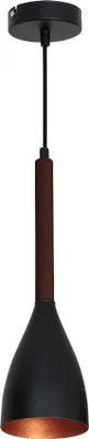 Produktbild von Pendelleuchte Retro "Muza" Schwarz Gold dunkles Holz Metall Holz Hängelampe Wohnzimmer Esstisch