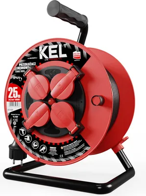 Imagen del producto de Carrete de cable de 25 metros, 4 enchufes Schuko de 230 V, cable H05RR-F de 3 x 1,5, línea profesional
