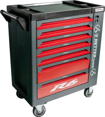 Immagine prodotto di Carrello portautensili R6 con 304 utensili | 7 cassetti - Carrello da officina RETTER Red Edition