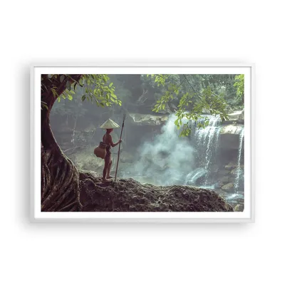 Produktbild von Gerahmtes Poster - Weißer Rahmen - Asien Junge Wasserfall - 100x70 cm - Wand Bild - Wanddeko - Wandbilder - Kunstposter - Wandposter - Bilderrahmen - Bilder - Kunstdruck - Wandbild - P2WAA100x70-4307