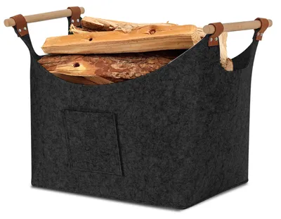 Produktbild von Eikuavons Kaminholzkorb Filzkorb 45×40×32 cm, 3 mm, faltbar, mit Holzgriffen und Seitentaschen, Dunkelgrau