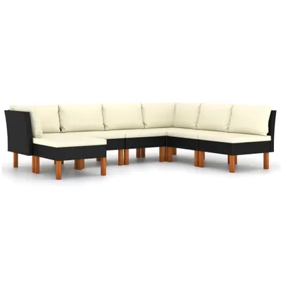 Produktbild von 7-tlg. Garten-Lounge-Set mit Kissen Poly Rattan Schwarz