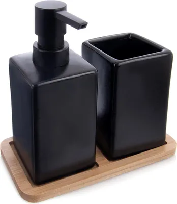 Produktbild von Orion | Badezimmer Set - 3-teilig - Seifenspender Zahnputzbecher Seifenschale - Schwarz - Dolomit