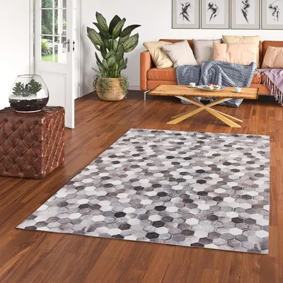 Produktbild von Kunstfaser Patchwork Tierfell Beige Grau, Größe:80x150 cm