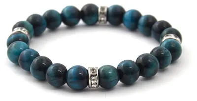 Immagine prodotto di Bracciale di perle di occhio di tigre color petrolio MINK122/17, 17 cm