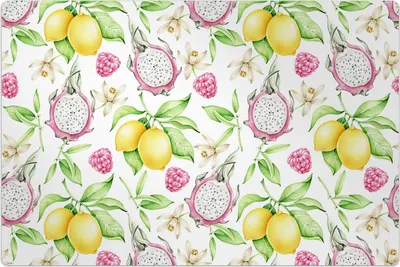 Produktbild von Küchenmatte 150x225 cm Vinylmatte Bodenmatte Dekoration - Pitahaya Zitrone Tropische Früchte