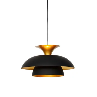 Produktbild von QAZQA - Moderne runde Pendelleuchte I Esstisch I Esszimmer I Pendellampe I Hängelampe I Pendellampe I Pendelleuchte I Lampe I Leuchte schwarz mit Gold I Messing 3-Lagen - Titus I Wohnzimmer I Schlafzi