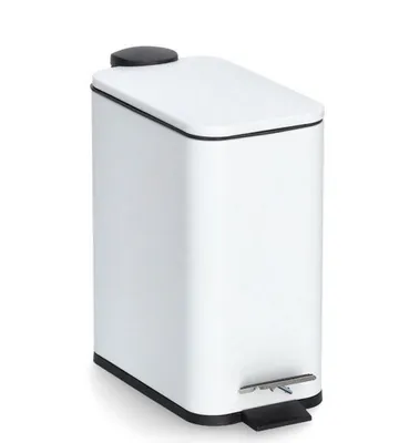 A white pedal bin with a black lid and pedal, shown from a three-quarter angle against a white background.