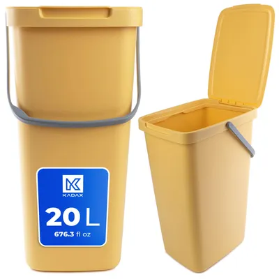 Image de KADAX Poubelle avec couvercle et poignée, Poubelle en plastique, Poubelle pour le tri des déchets (jaune, 20L)