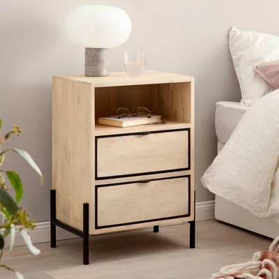 Image de Table de nuit manguier bois massif / métal 43x60x30 cm table de chevet boxspring lit | Wohnling