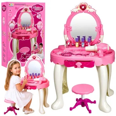 Productafbeelding van Kinderkaptafel met stoelverlichting Drogeraccessoires Klinkt roze