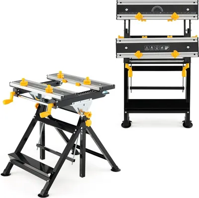 Produktbild von GOPLUS Werkbank, klappbarer Spanntisch aus Aluminium bis zu 100kg, 7-Fach höhenverstellbar Arbeitstisch, Verstellbarer Schweißtisch mit Winkelmesser & Lineal für Haus, Garden, Garage & Werkstatt