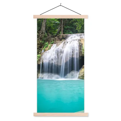Produktbild von MuchoWow® Textilposter Wasser - Wasserfall - Bäume 60x120 cm mit holzfarbenen Rahmen - Holz
