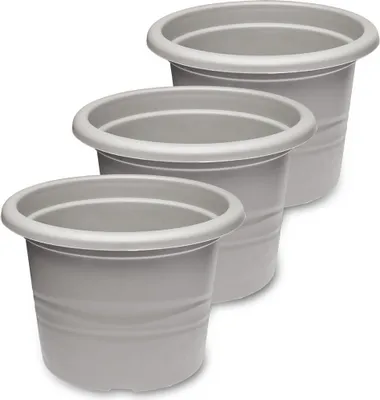 Image de Pot de fleurs rond en plastique Garronda pour fleurs et autres plantes GD-0022 (lot de 3 - gris, 17 cm, H = 12 cm)
