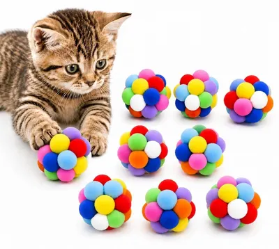 Immagine prodotto di 9 palline morbide in peluche, diametro 5 cm, giocattoli colorati per gatti