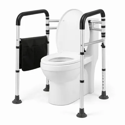 Produktbild von Verstellbarer klappbarer WC-Stützrahmen aus Aluminium, rutschfeste Griffe, belastbar bis 150 kg, für Senioren und Schwangere