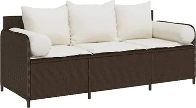 Produktbild von vidaXL Gartensofa mit Kissen 3-Sitzer Braun Poly Rattan