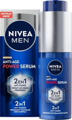 Zdjęcie produktu dla NIVEA MEN Anti-Age 2w1: Serum i krem do twarzy – dla skóry dojrzałej – serum do twarzy. Zawiera kwas hialuronowy i Luminous630 – wyrównuje koloryt i nawilża – 30 ml